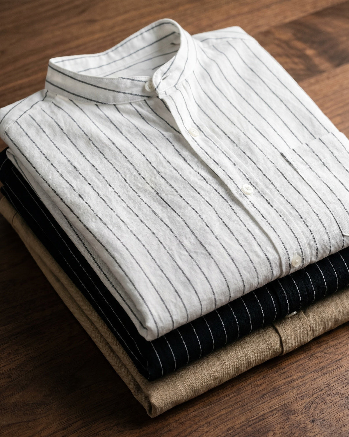 Orazio Linen Blend Mandarin Collar Shirt